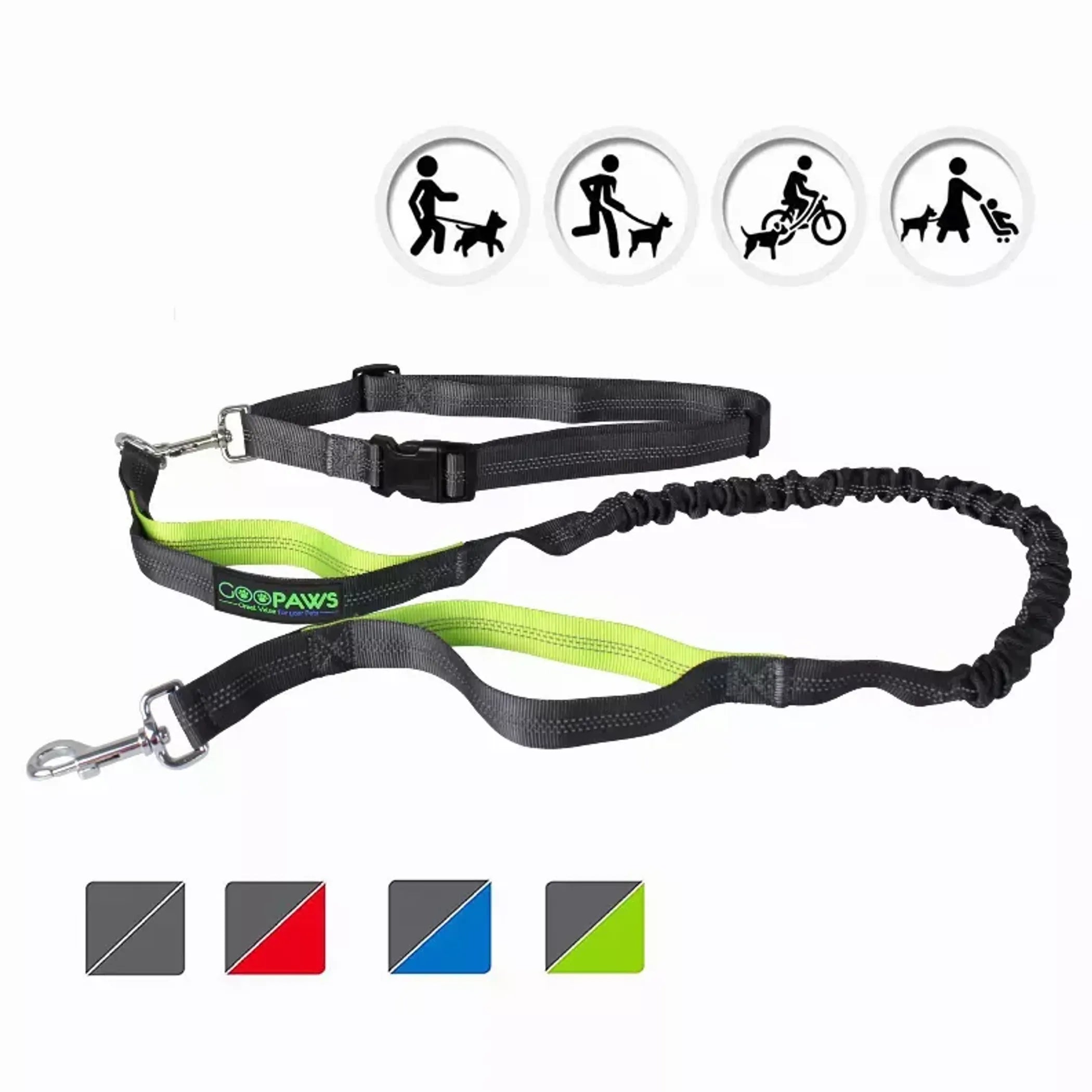 JESPET Hands Free Dog Leash for Running, Walking, Hiking Jogging for Medium & Large Dogs up to 150lbs, Durable Dual Handle Waist Leash with Reflective Bungee and Adjustable Waist