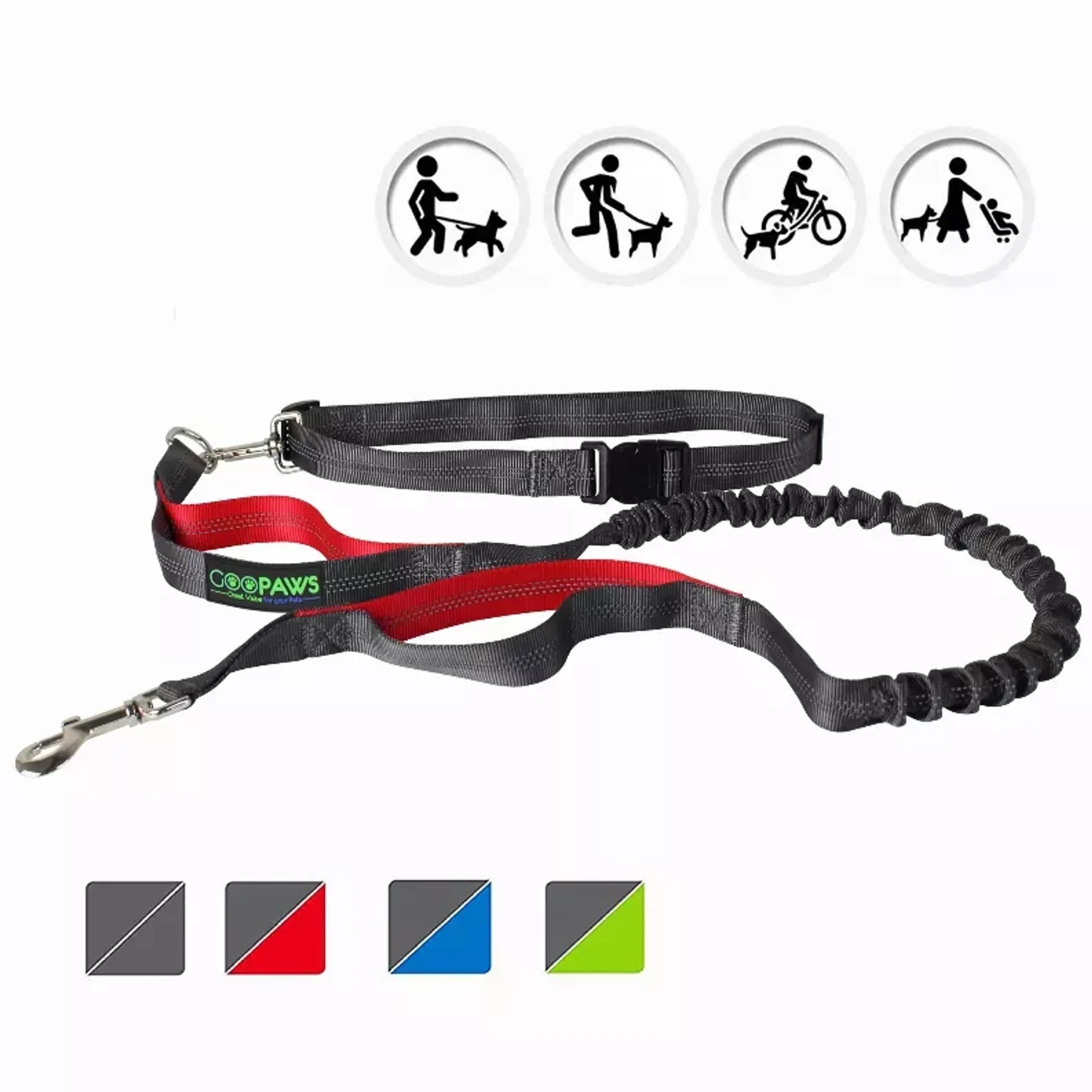 JESPET Hands Free Dog Leash for Running, Walking, Hiking Jogging for Medium & Large Dogs up to 150lbs, Durable Dual Handle Waist Leash with Reflective Bungee and Adjustable Waist