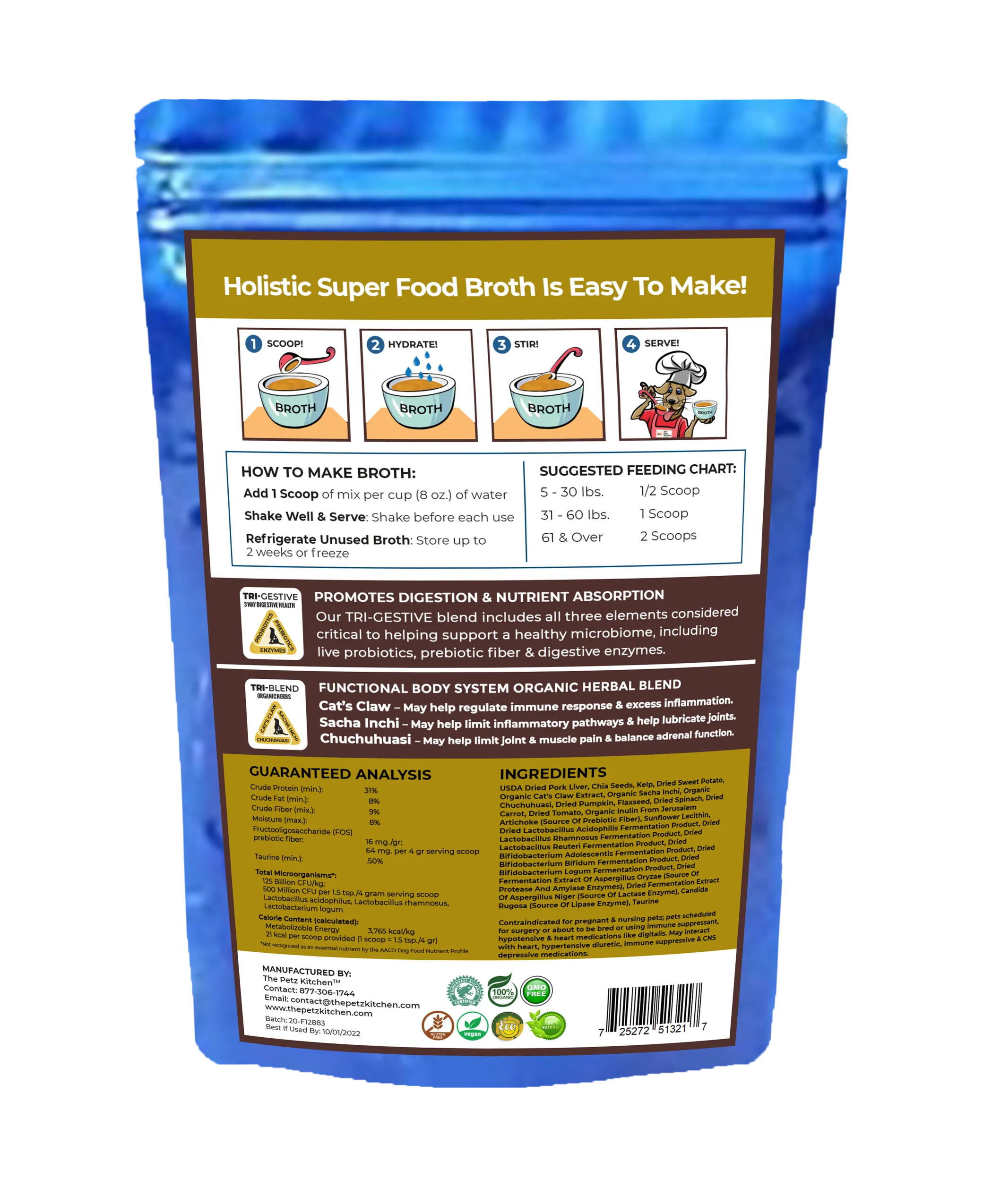 Super Food Broth Joint & Active Body Support* The Petz Kitchen Dogs & Cats*