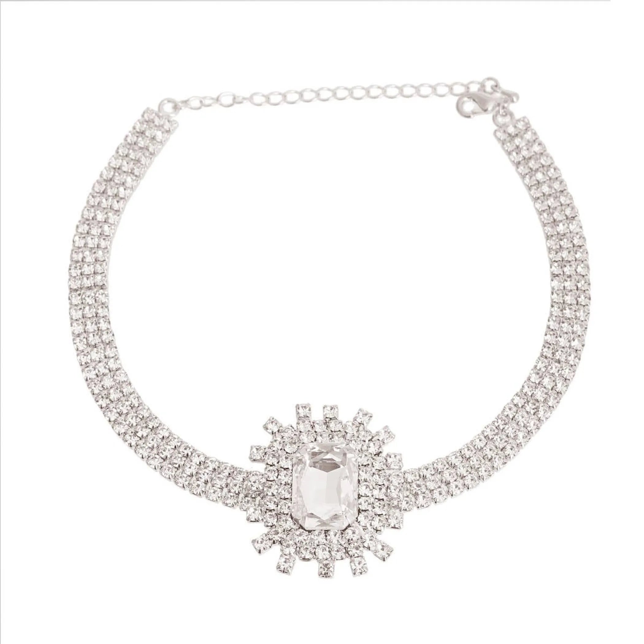 Silver Rectangle Burst Stone