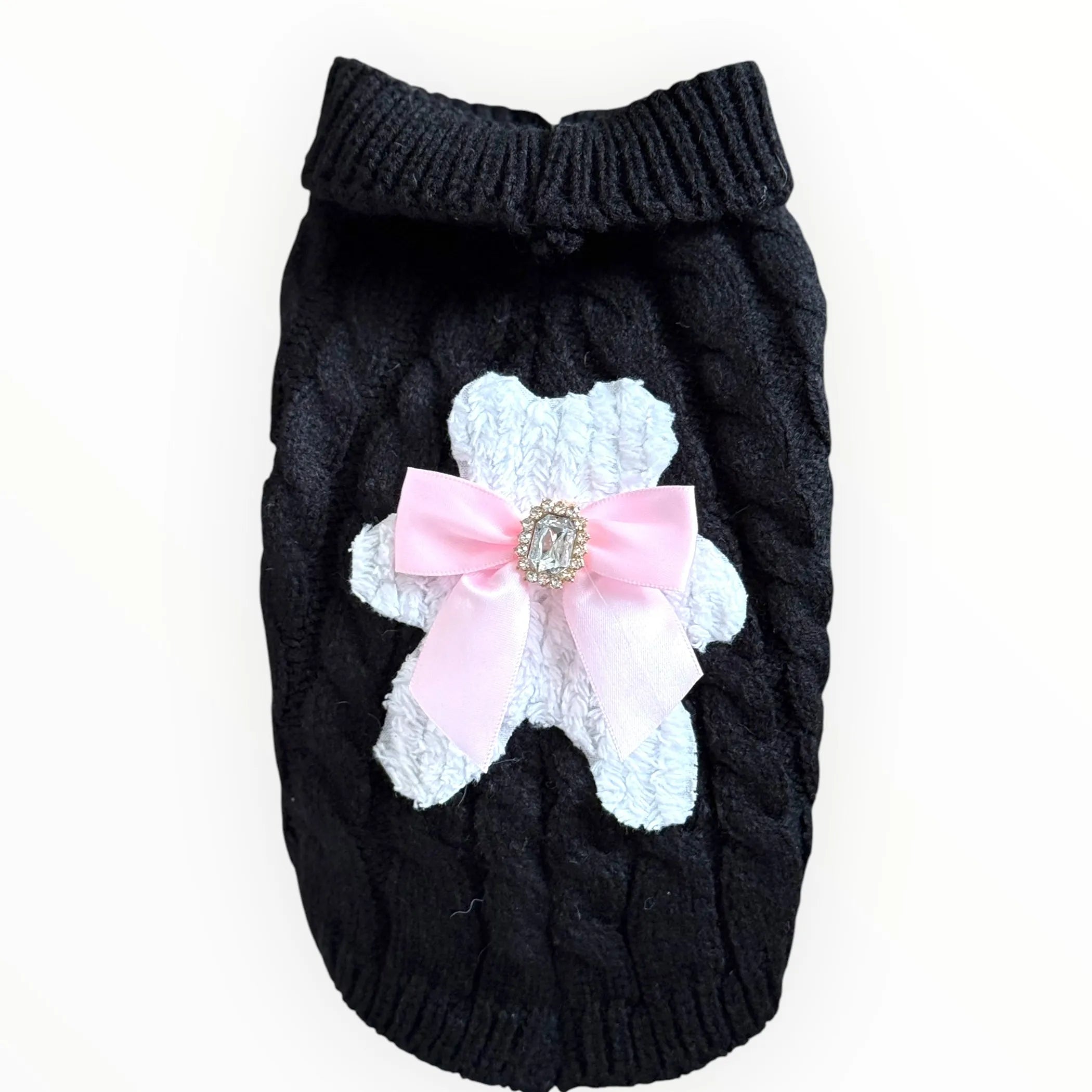 My Fuzzy Bear Bow Knit Dog Sweater