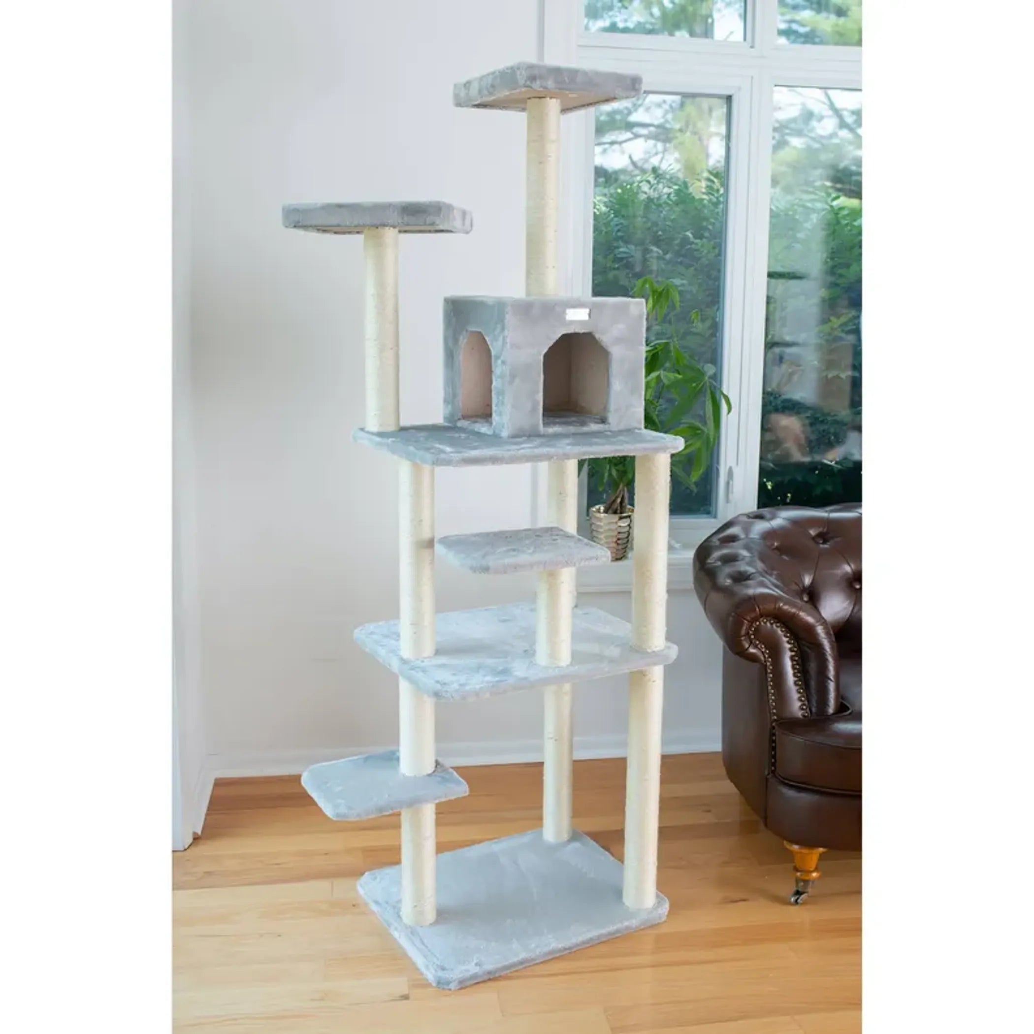 GleePet 74-Inch Real Wood Cat Tree W Seven Levels Gray
