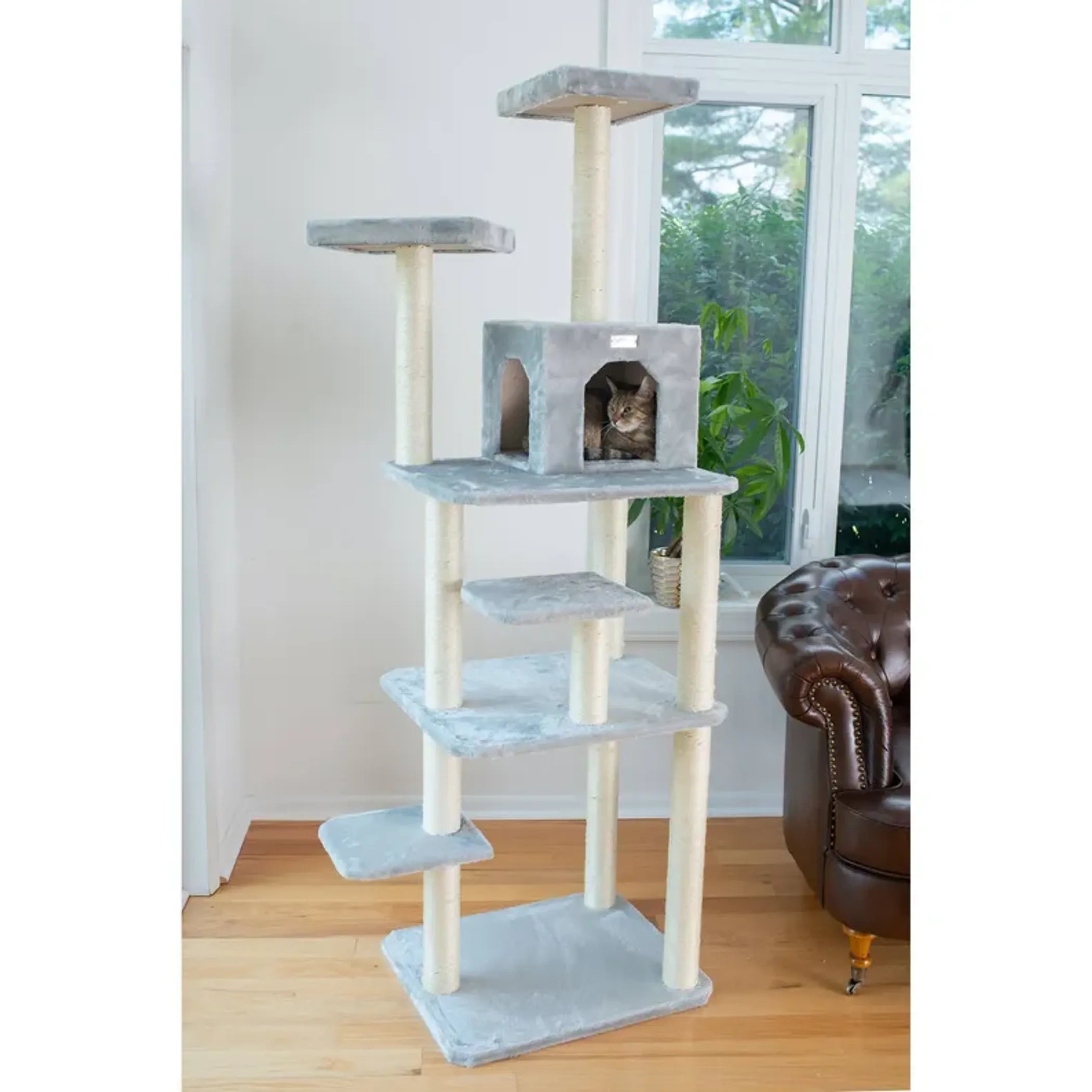 GleePet 74-Inch Real Wood Cat Tree W Seven Levels Gray