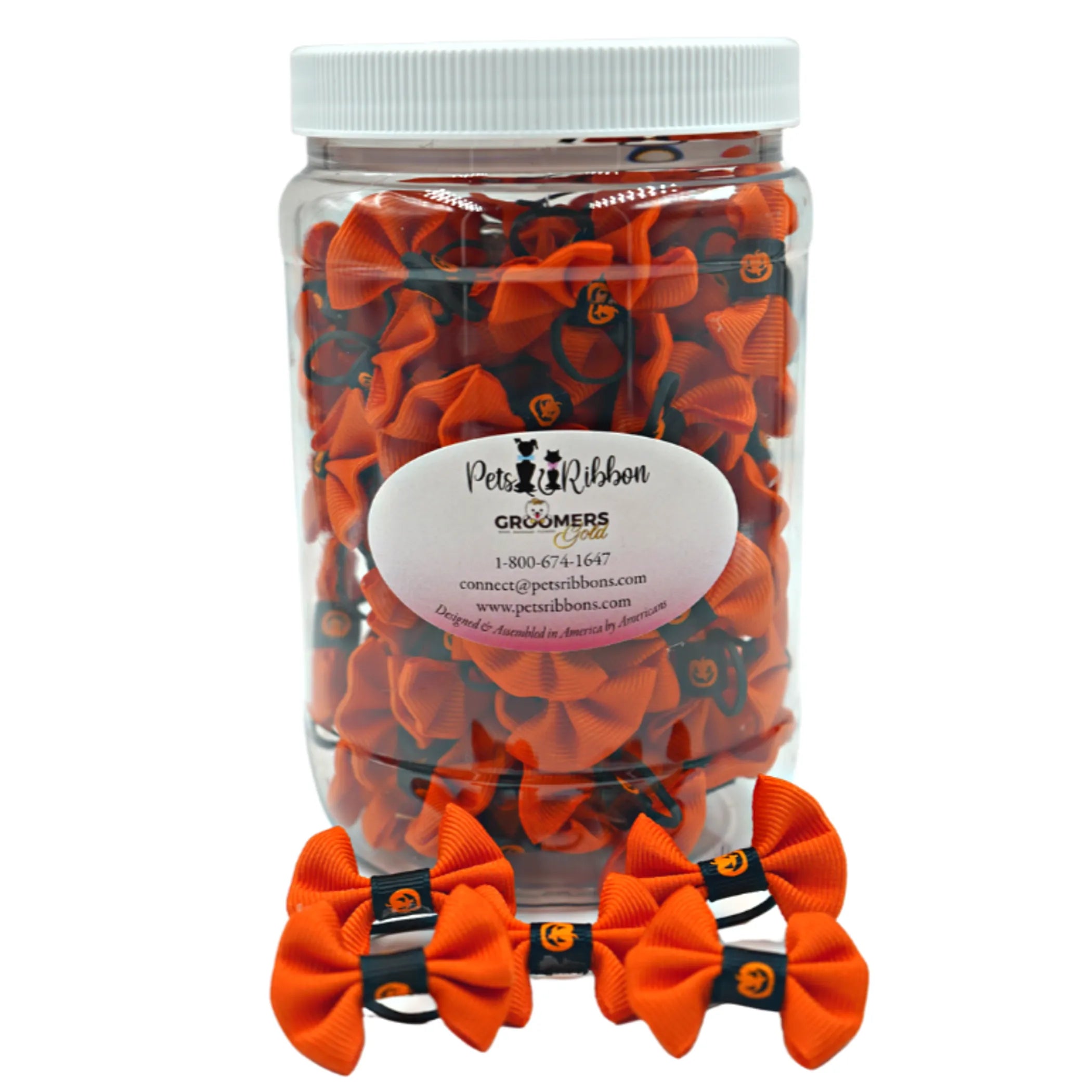 GG109P | 50-100 Halloween Pumpkin Trim Dog Cat Pet Bows in a Jar 1