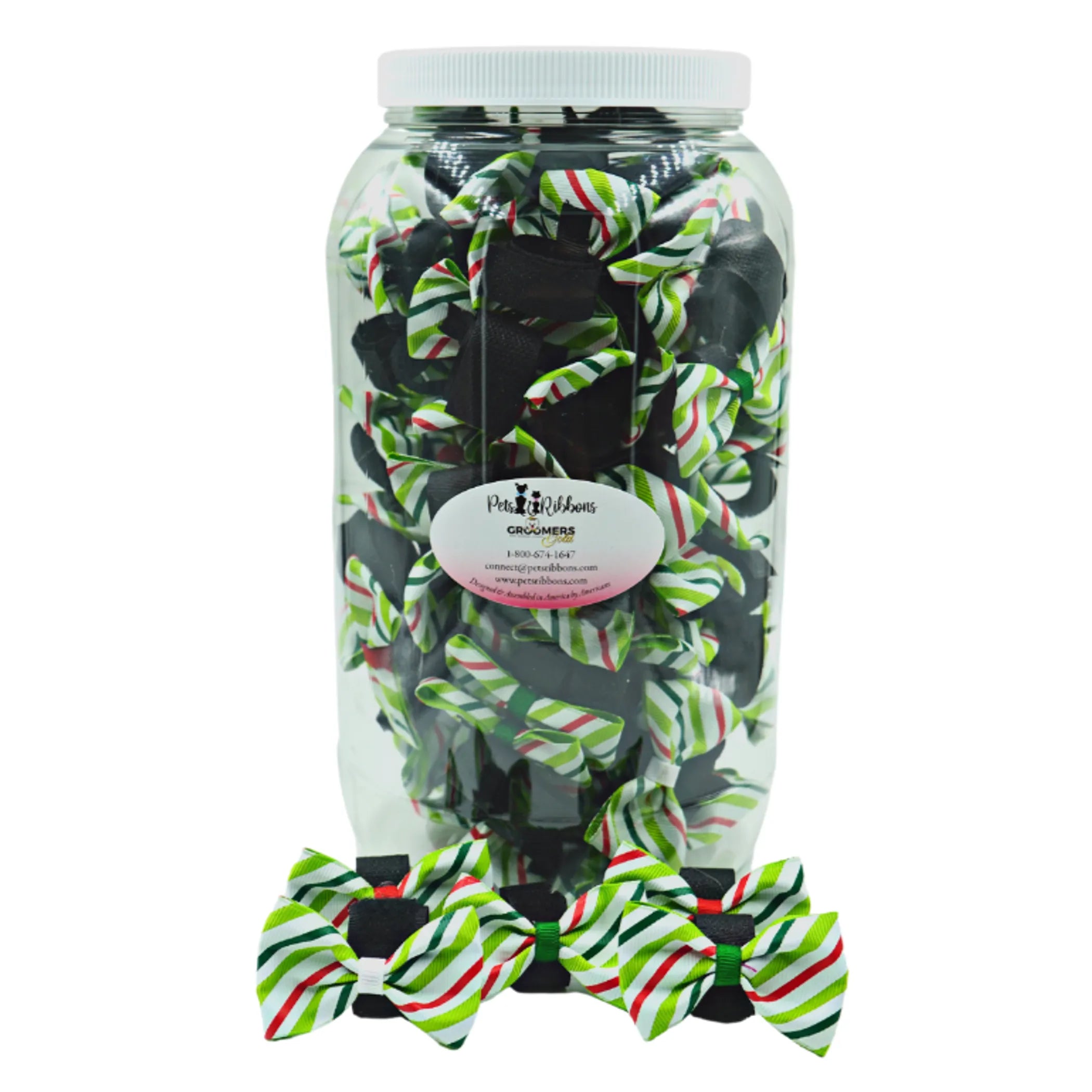 GG110CSV | 50-100 Dog Christmas candy stripe 2"bows on velcro|Pets Ribbons