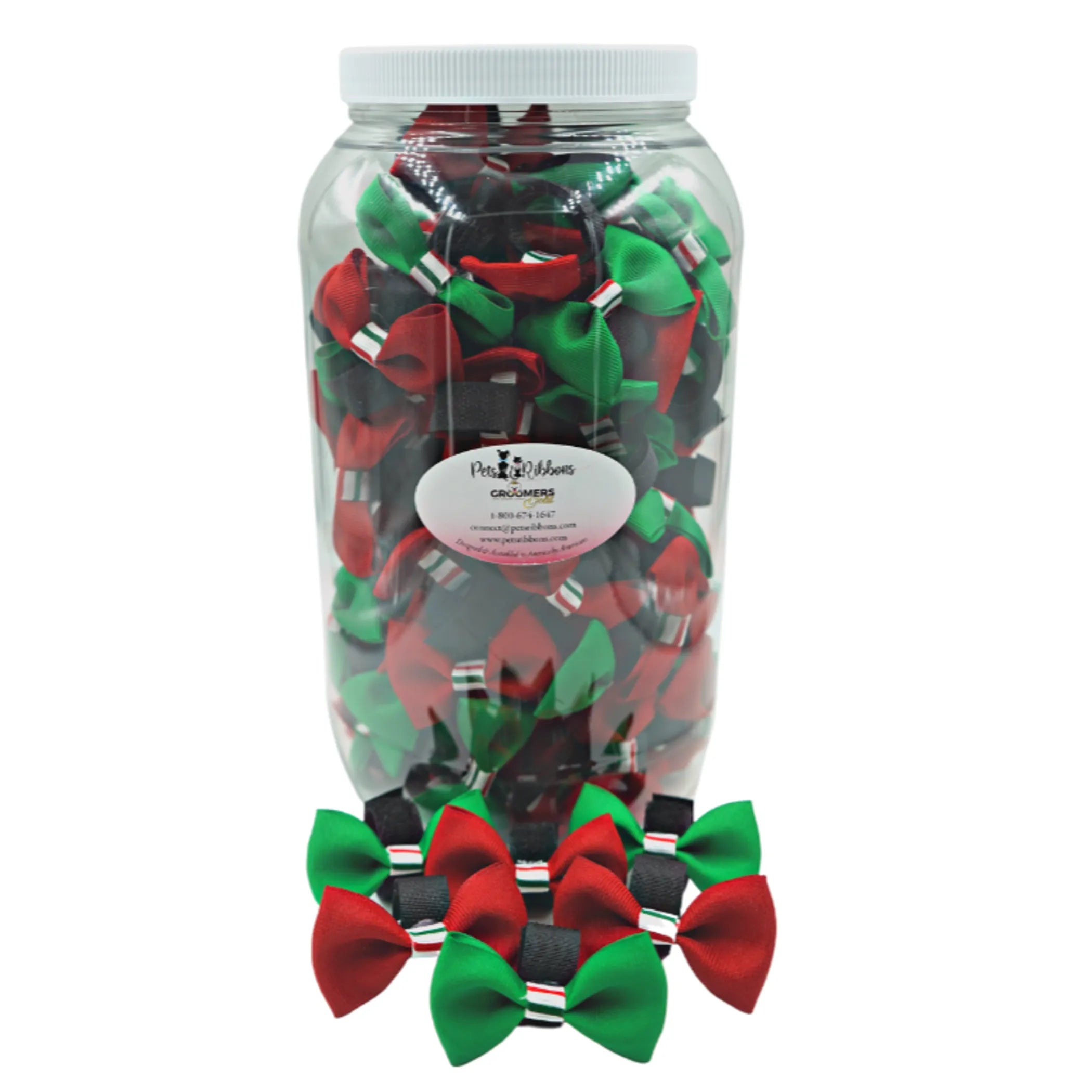 GG110CTV | 50-100 2" Dog Bows on velcro - Christmas Candy Stripe Trim|Pets Ribbons