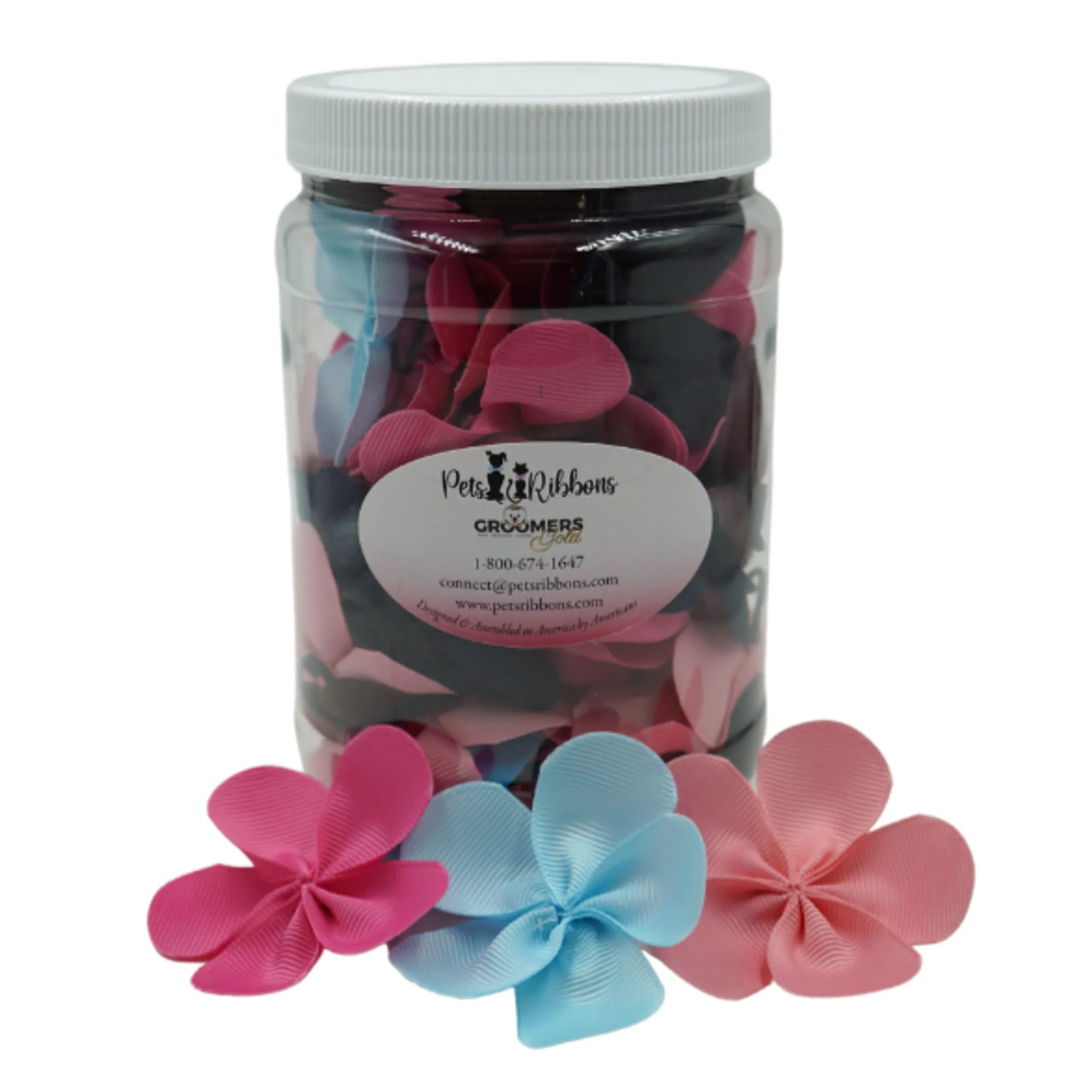GG112 | 50-100 Large Flower Dog Cat Bows in a Jar|Pets Ribbons